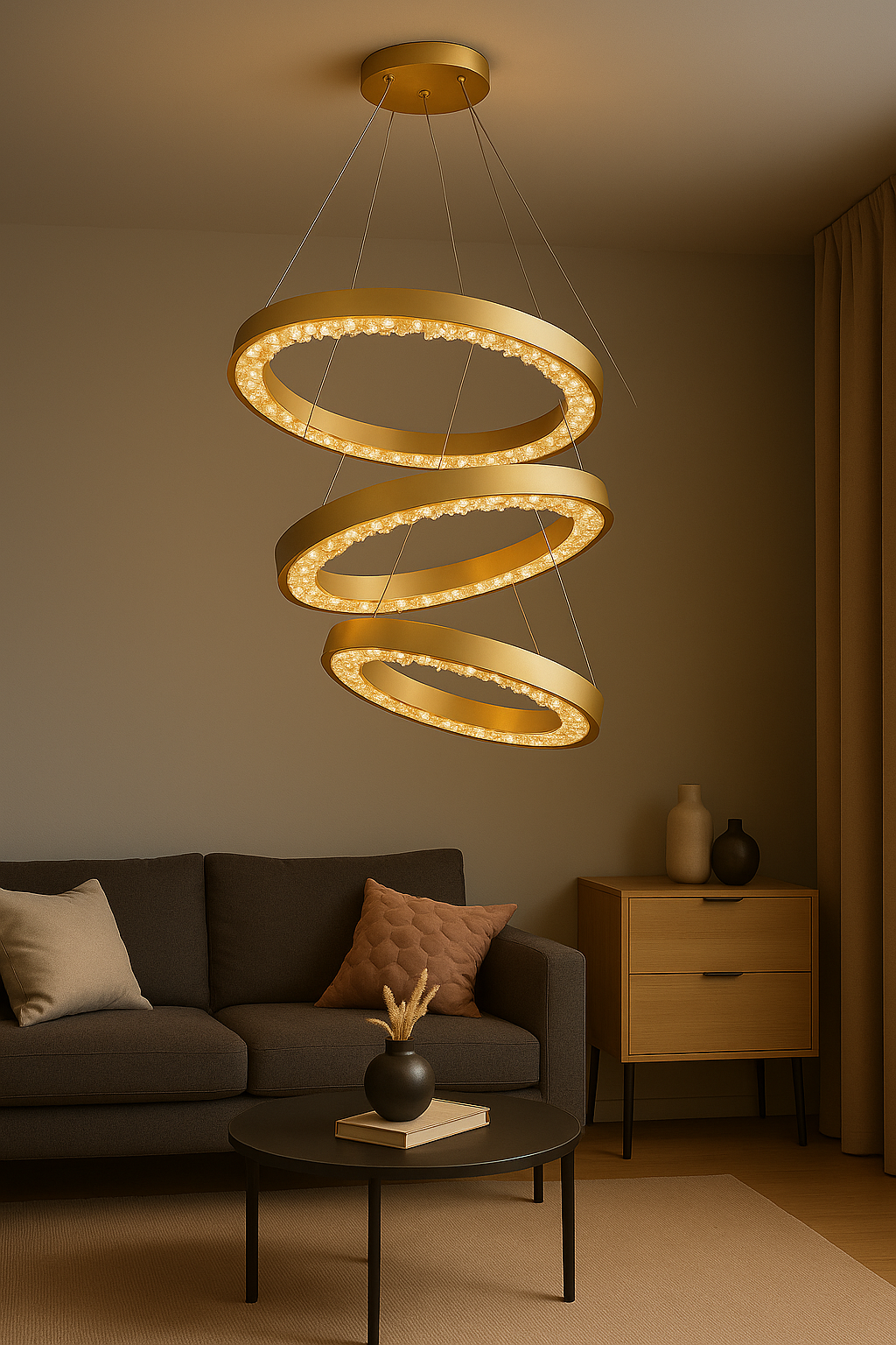 Candil LED ACADON 3 (triple) | 100 cm 80 cm y 60 cm | Altura Ajustable, Luz Cálida/Fría/Intermedia con Control Remoto