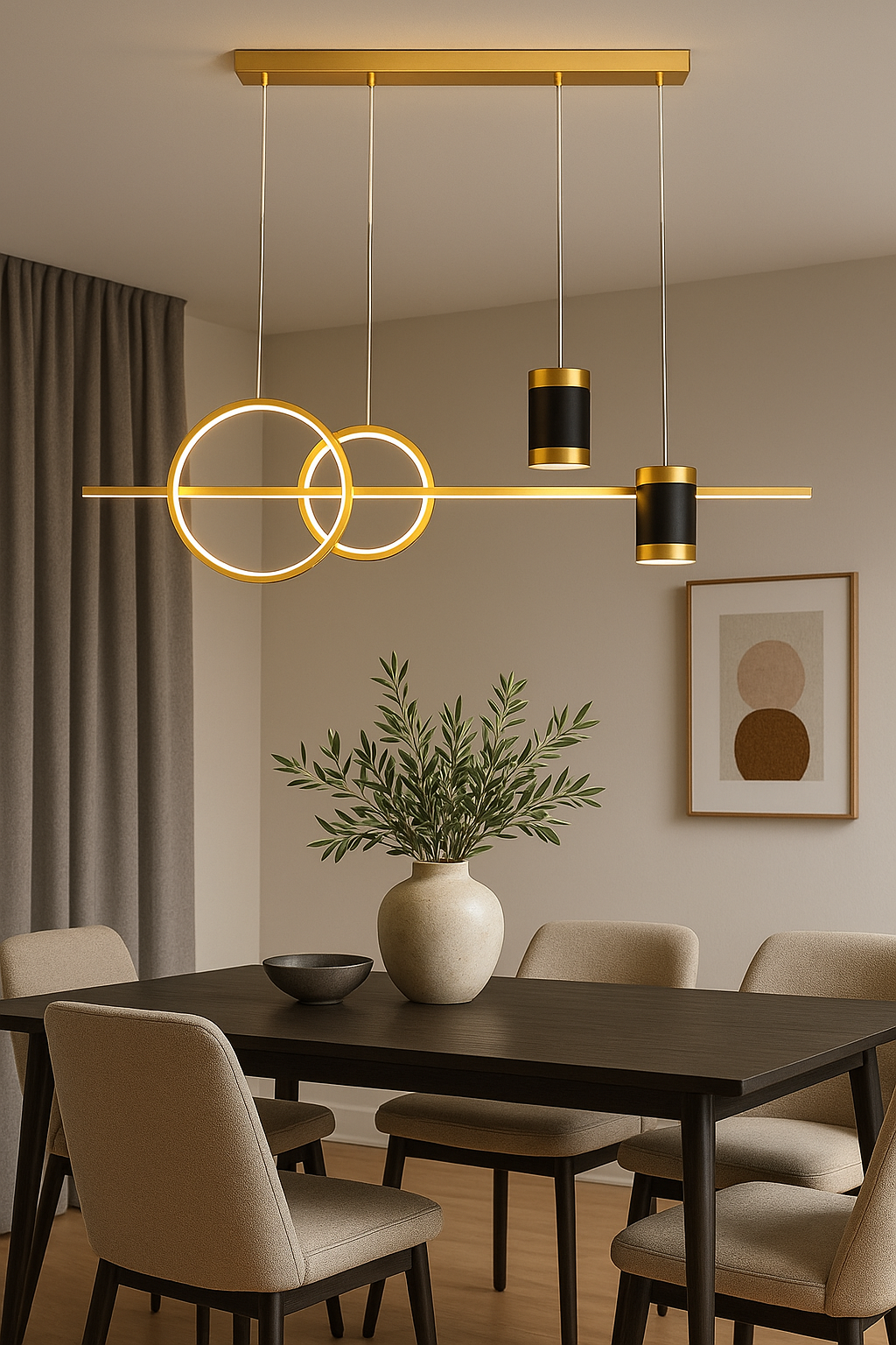 Candil LED COCOSH  |  Moderno 120 CM  | Altura Ajustable, Luz Cálida/Fría/Intermedia con Control Remoto