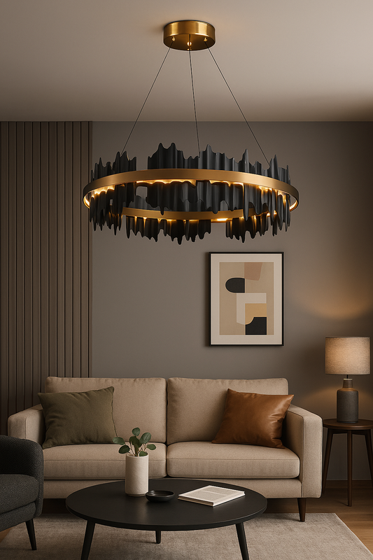 Candil LED DOHA|  Moderno en Negro y Oro  | Altura Ajustable, Luz Cálida/Fría/Intermedia con Control Remoto