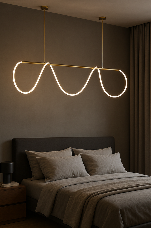 Candil LED MERGIE   |  Moderno 120 CM  | Altura Ajustable, Luz Cálida/Fría/Intermedia con Control Remoto